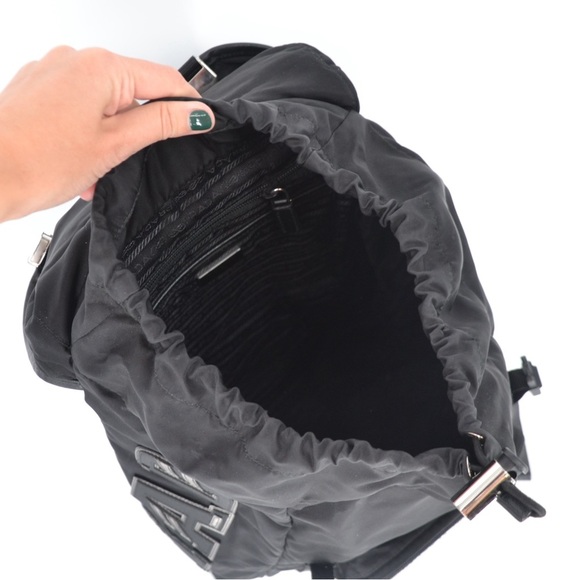 PRADA Embroidered Logo Applique Nylon Backpack In Black Travel - Picture 11 of 15